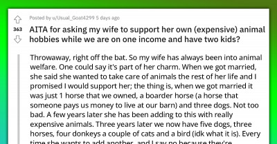 Father of Two and a Sole Breadwinner in the Family Gets Kicked Out for Asking His Wife to Support Her Own Expensive Animal Hobby