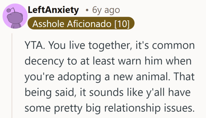 A new pet without a heads-up is one thing. Realizing the relationship has deeper cracks is another.
