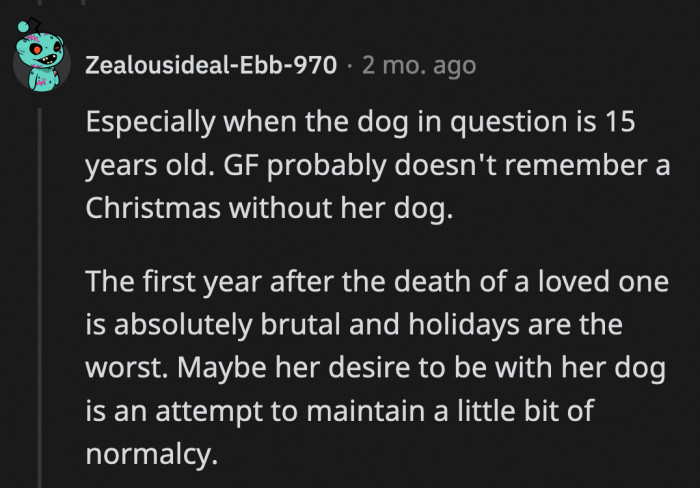 It's not surprising that his girlfriend is clinging to her 15-year-old family dog, especially after what they have been through this year.
