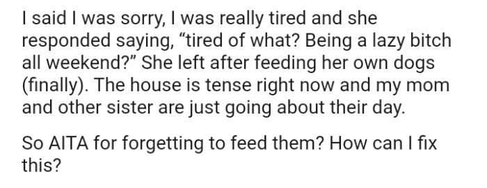 The OP's mom and older sister are just going about their normal business