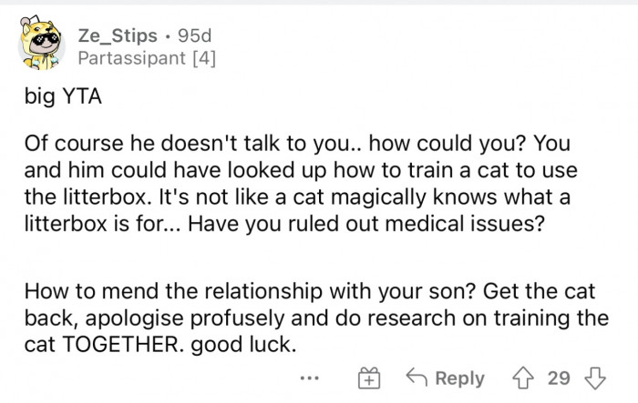 Obviously the son's feelings are valid.