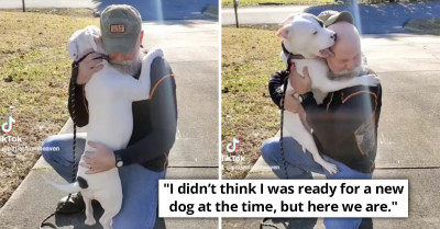 Adorable Video Shows Shelter Pitbull Who Was Unable To Stop Hugging Her New Dad After Being Adopted