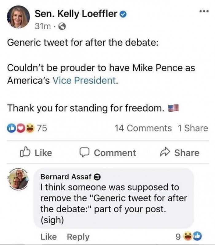 23. This senator forgot to remove a line from her tweet. Yikes!
