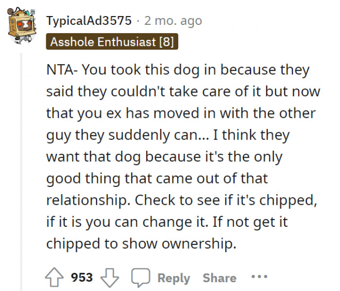 It's time for OP to step up and gain official ownership of the dog. Bet the dog won't even like them because it is already attached to OP.