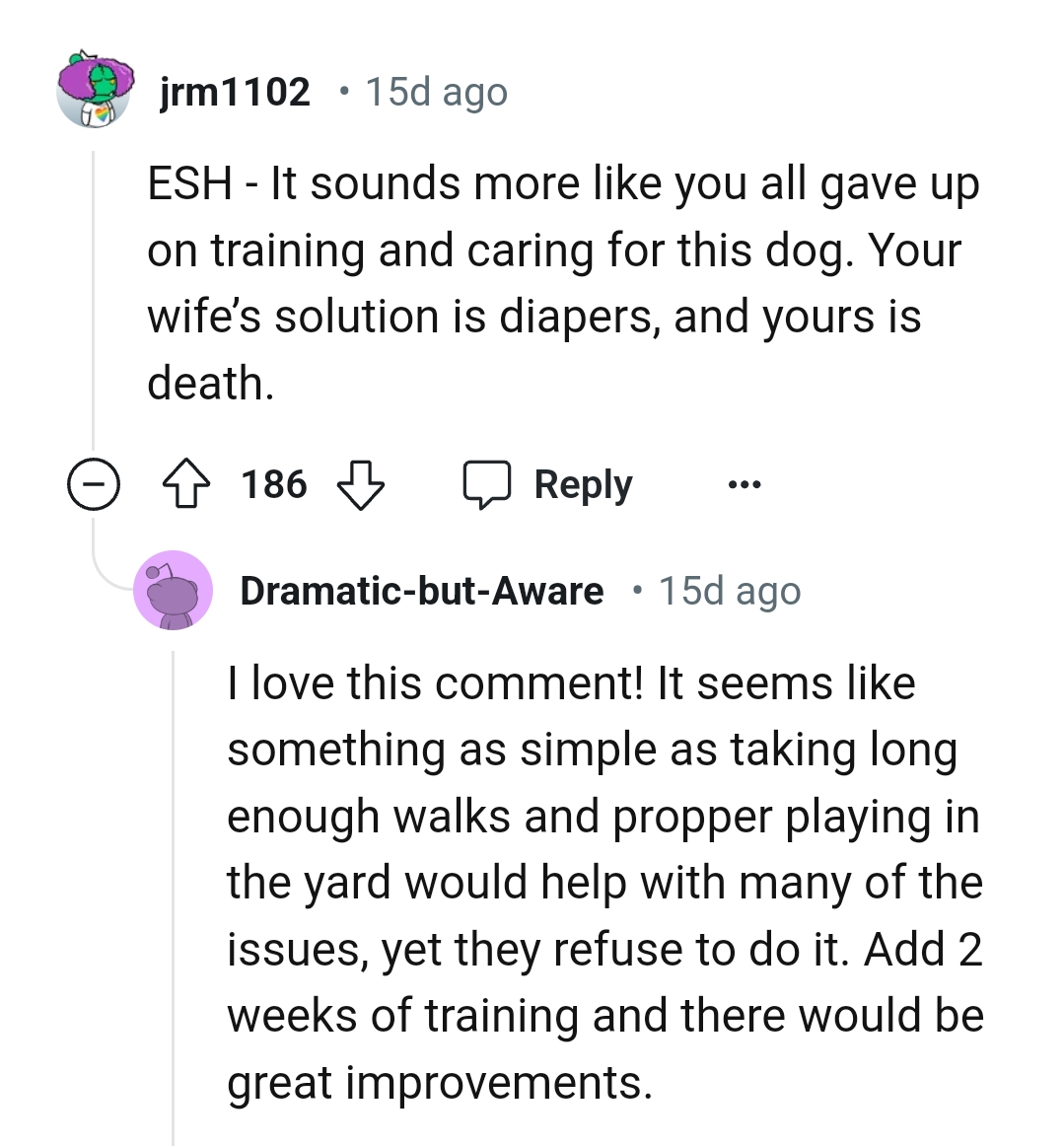 OP's solution is death while his wife chose diapers