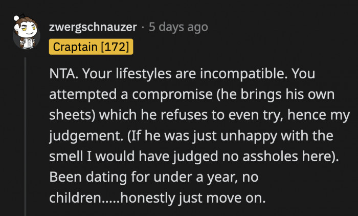 However, reading her comments just made it glaringly obvious how incompatible their perspectives and lifestyles are.