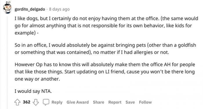 Even some dog-loving people don't like dogs around the office