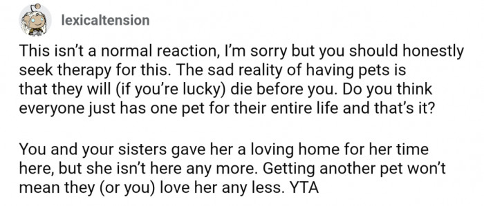 Therapy would be beneficial for everyone, but especially OP.