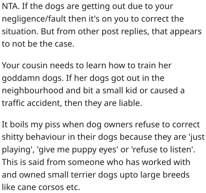 10. Her cousin needs to learn how to care for dogs before things become fatal.