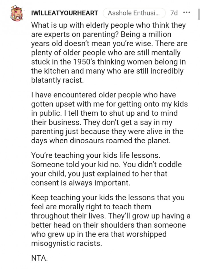 They don't get a say in my parenting