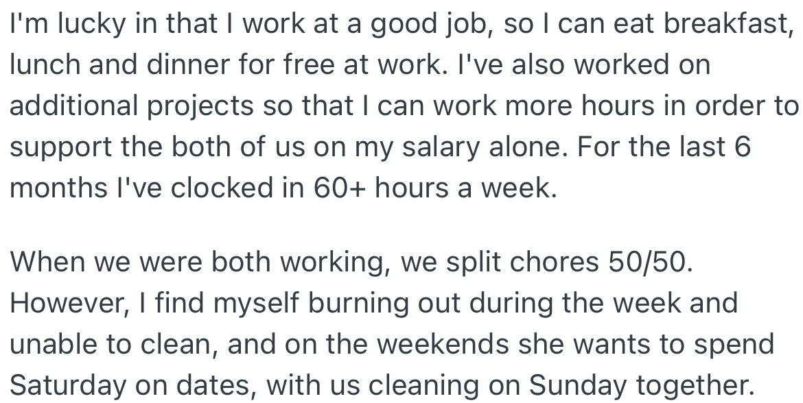 OP Works Long Hours to Pay Bills for Himself and His Girlfriend. As a Result, He Feels Too Exhausted to Clean