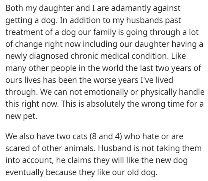 However, both mother and daughter think it's the worst time for a new dog