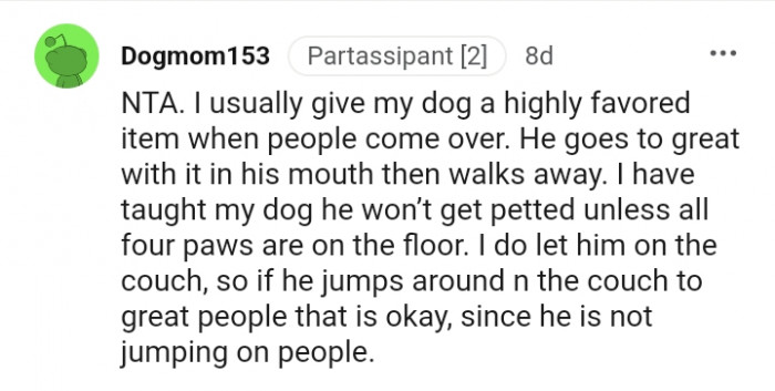 This Redditor usually gives their dog a highly favored item when people come over
