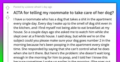 Lady Demands Her Roommate Take Care Of Her Dog Who Messes Up Their Apartment Every Day