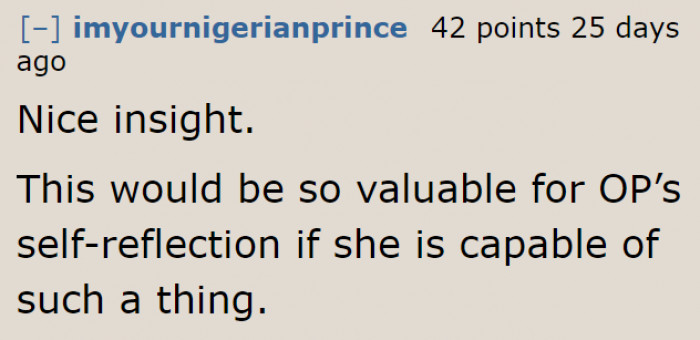 We hope she does reflect on her actions after getting criticized.