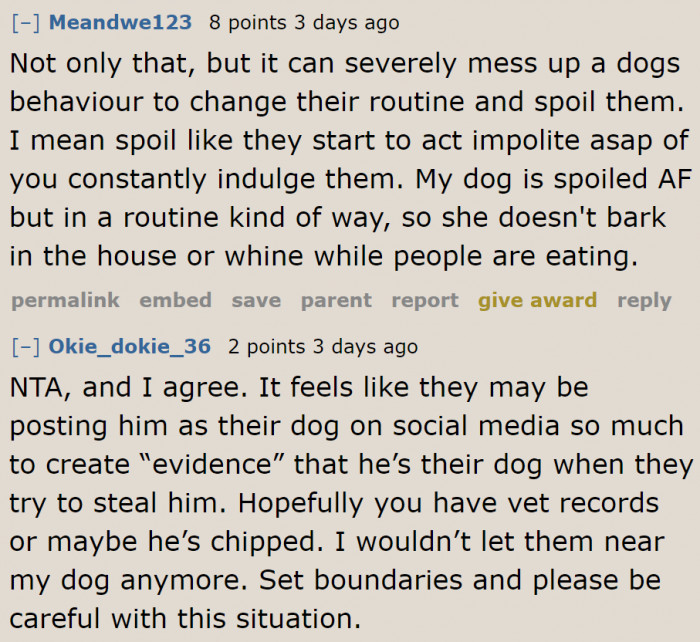 The OP needs to take countermeasures in case they try to steal the dog.