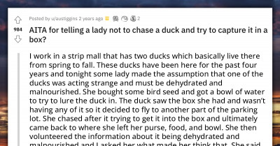 Redditor Tells A Lady Not To Chase "Endangered" Duck And Try To Capture It In A Box, Lady Gets Fired Up