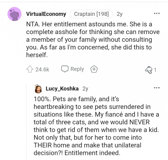 She can't remove a member of the family without asking you