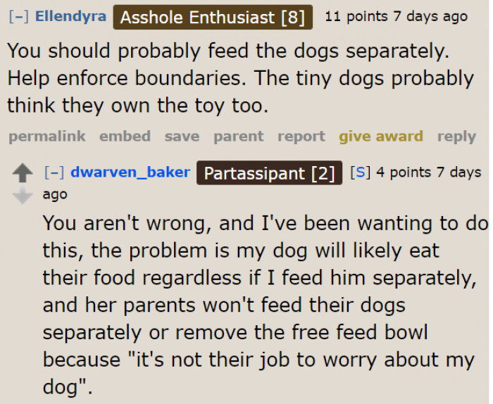 If it's not their job to worry about his dog, then it's not his job to buy treats for the other dogs.