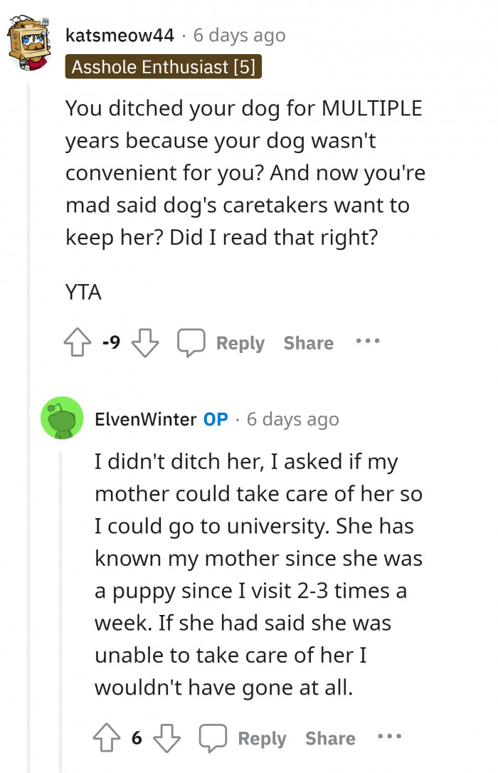 17. His brother had nothing to do with taking care of her dog because, first of all, OP only asked her mother.