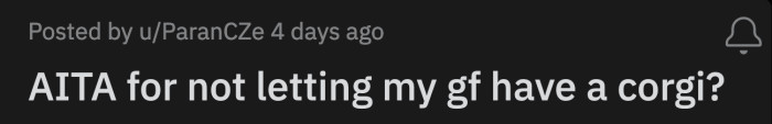 The only thing he is sure of is that he won't agree to get a Corgi simply because his girlfriend insists on having one.