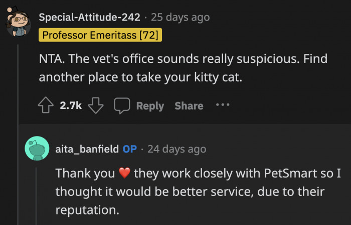 OP could be better off finding a different vet for her cat