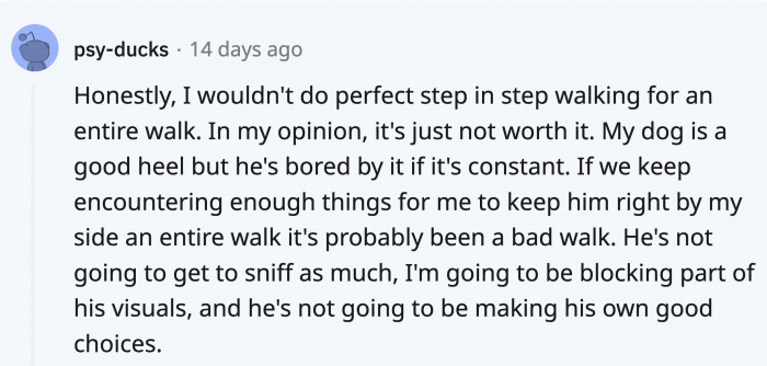 There might be a difference in what a nice walk means for other owners...