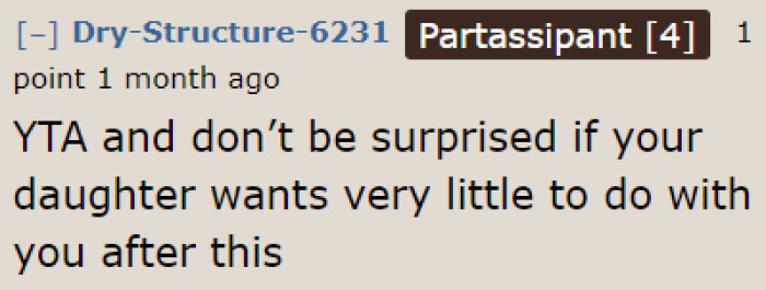 Others believe that he should just suck it up for his daughter.