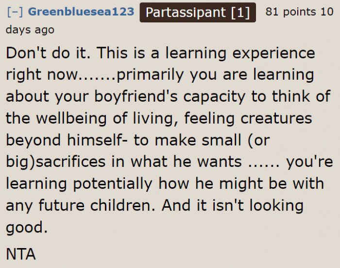 Another User Agrees That It's a Reflection of His Attitude Toward Their Future Children.