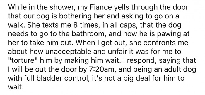 OP thinks it's not that big of a deal, but his Fiancé doesn't share the same opinion.