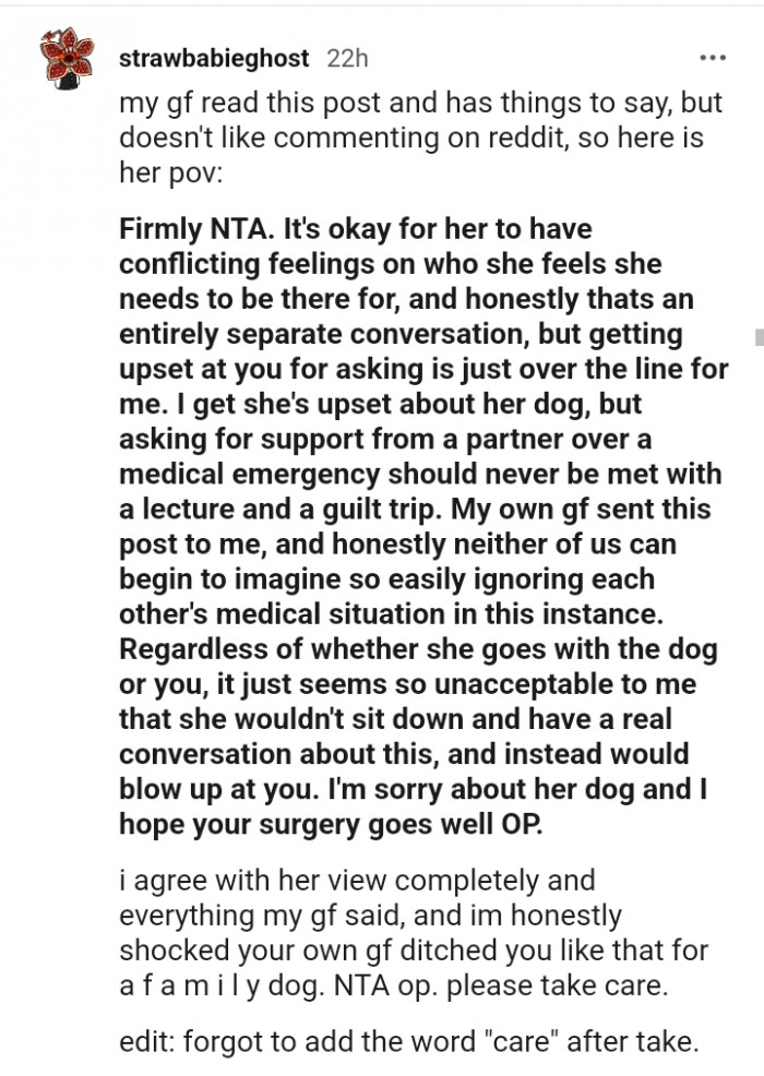 This Redditor agrees with her GF's view