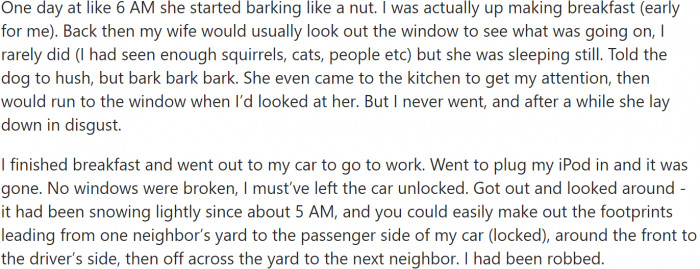 She sensed his owner's car was broken into