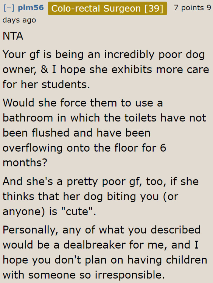 This Redditor considers the girlfriend's attitude a dealbreaker.