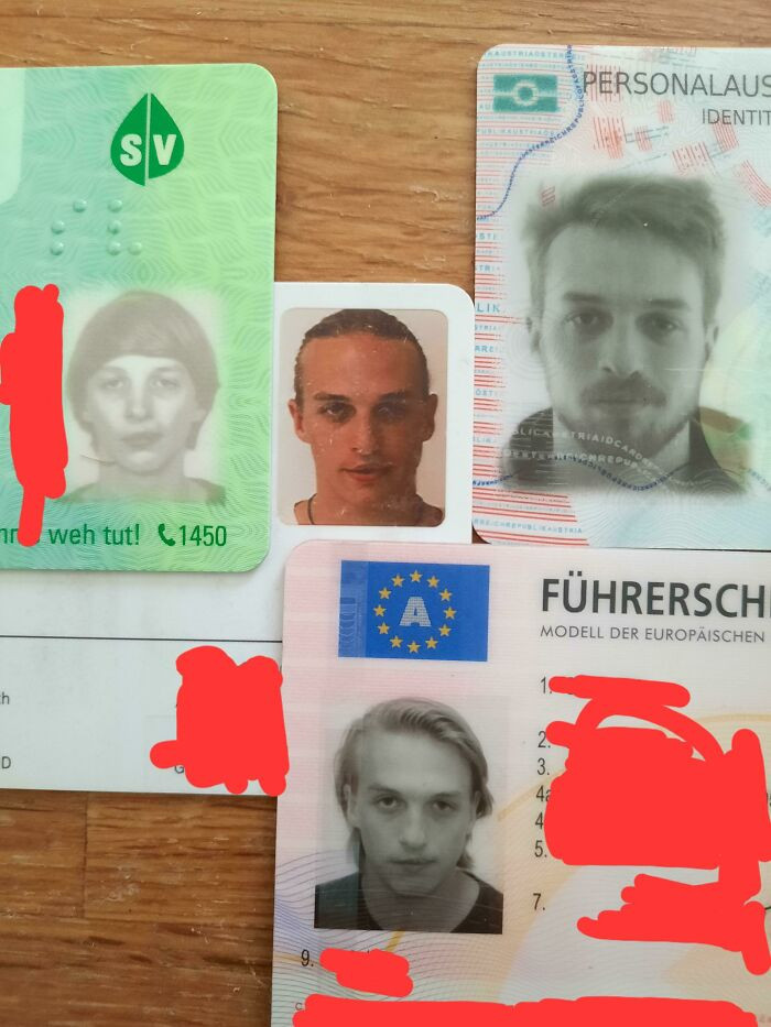 5. “Me looking like 4 different people on 4 valid ID cards of mine.”