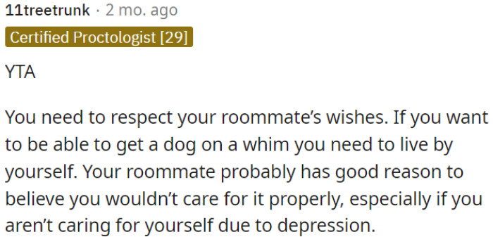 OP has to respect the roommate's wishes