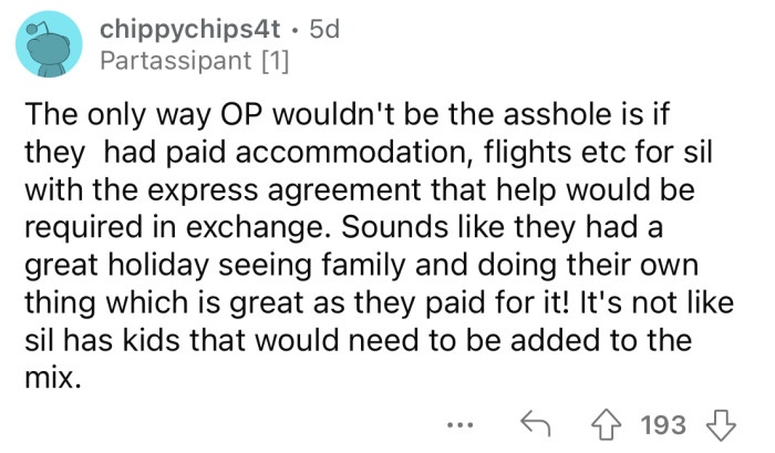 Okay, but was OP going to pay for SIL?