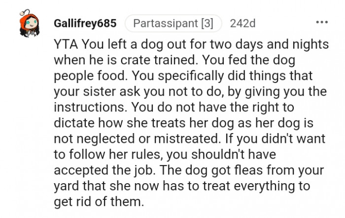 3. You can't dictate how she treats her dog