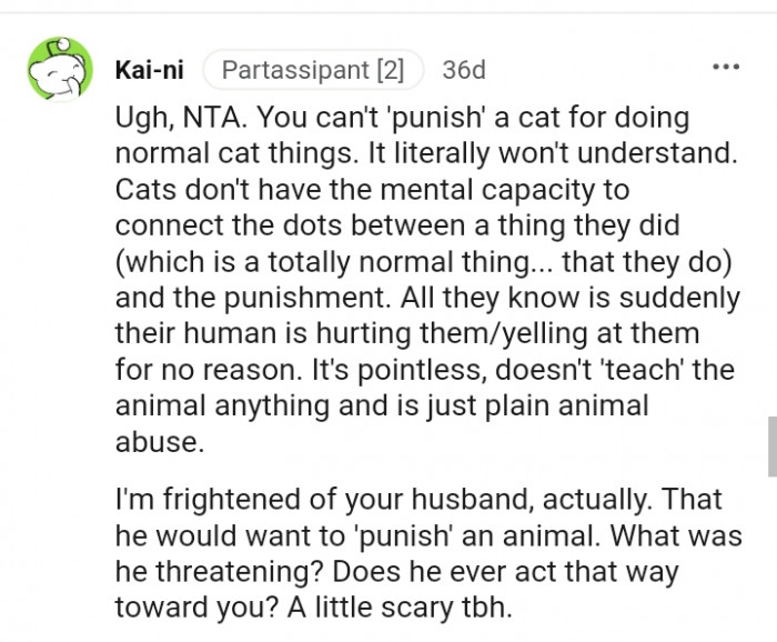 You can't punish a cat for doing normal cat things