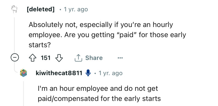 Redditor Reveals Boss's Call To Clock In An Hour Ahead Of Their Shift ...