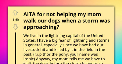 Mom Insists That Her Daughter, Who's Afraid of Lightning, Walk the Dogs Outside Despite the Approaching Storm