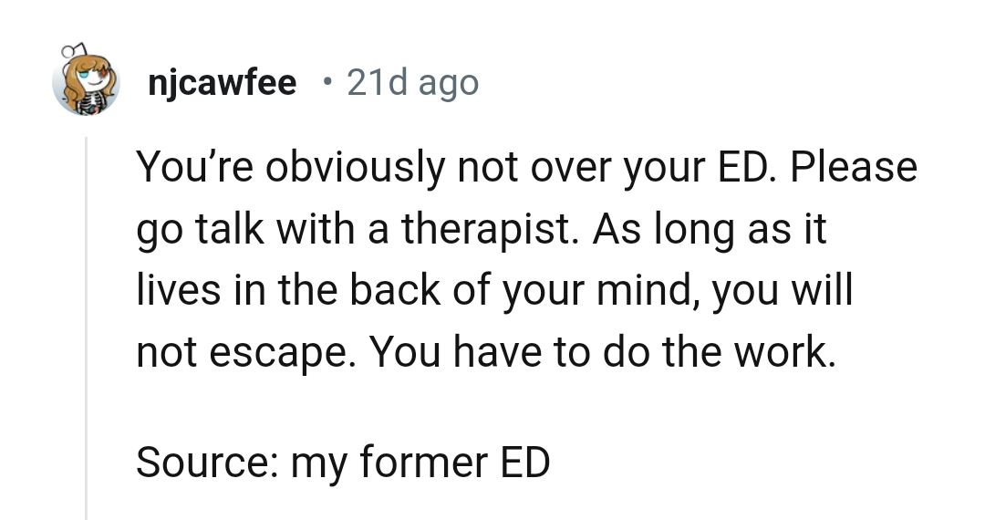 The OP isn't over her experience.