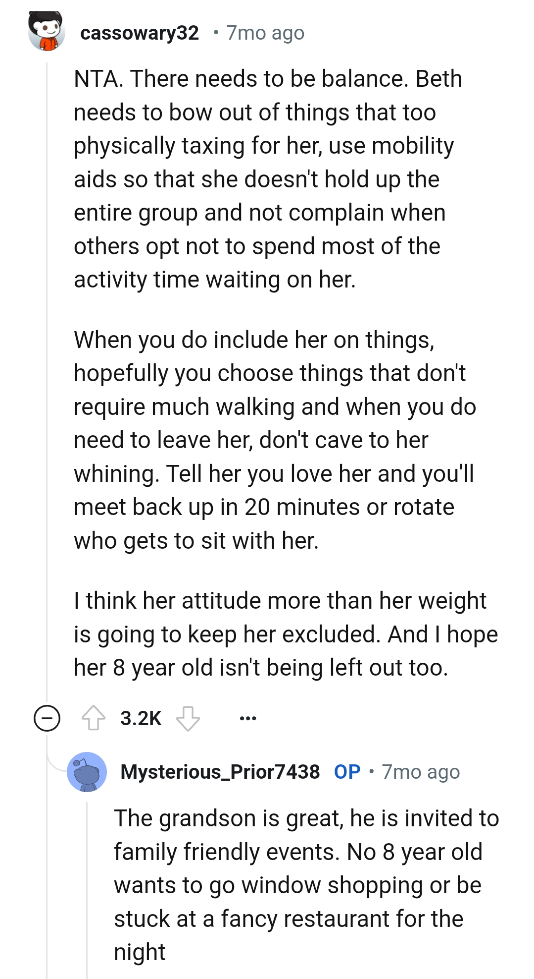 Including her in things that do not require much walking