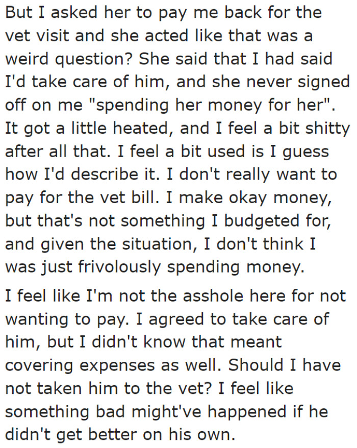 Again, everything went smoothly until the moment when the OP asked his roommate to pay him back.