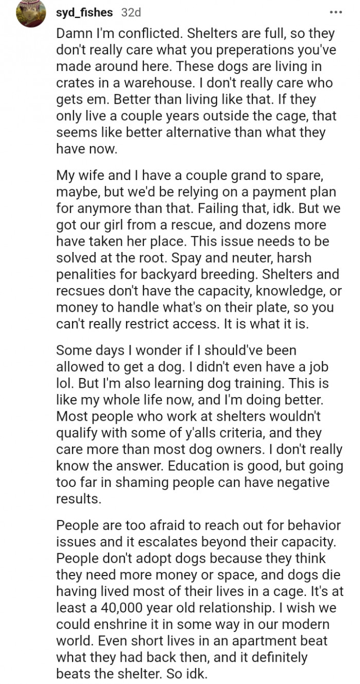 This Redditor doesn't care who gets the dogs so far as they are off the streets