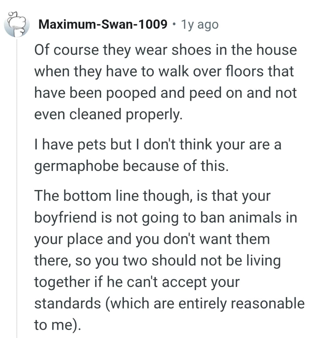 OP's boyfriend won't ban animals from their place.