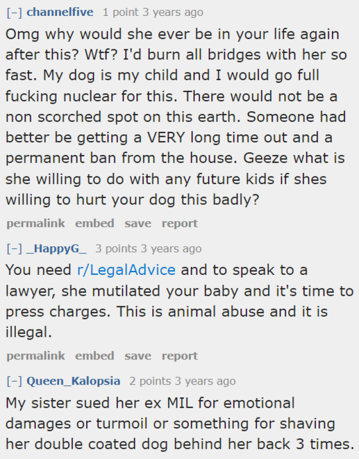 Others suggested going no-contact and taking matters to court.