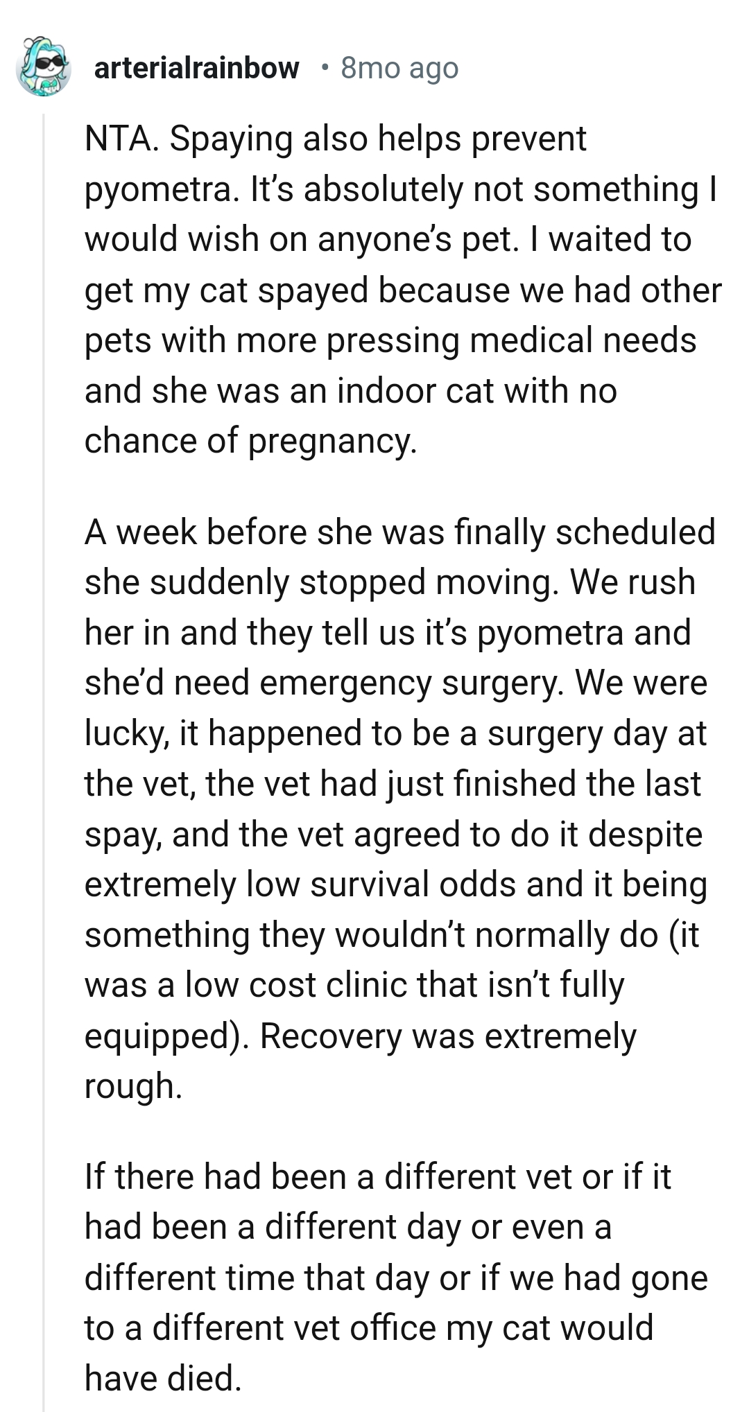 This Redditor waited to get her pet spayed