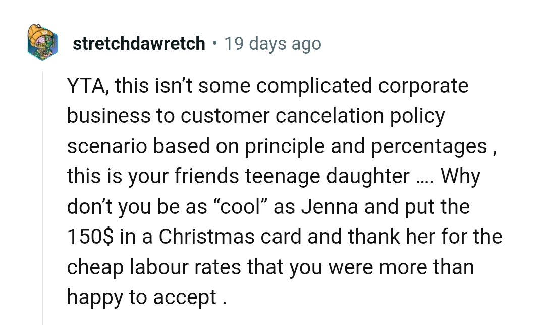 Putting the money in a Christmas card for her