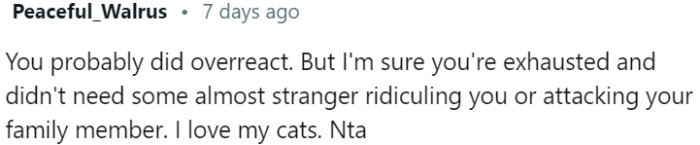 Overreaction likely due to exhaustion and not tolerating ridicule or attacks on family