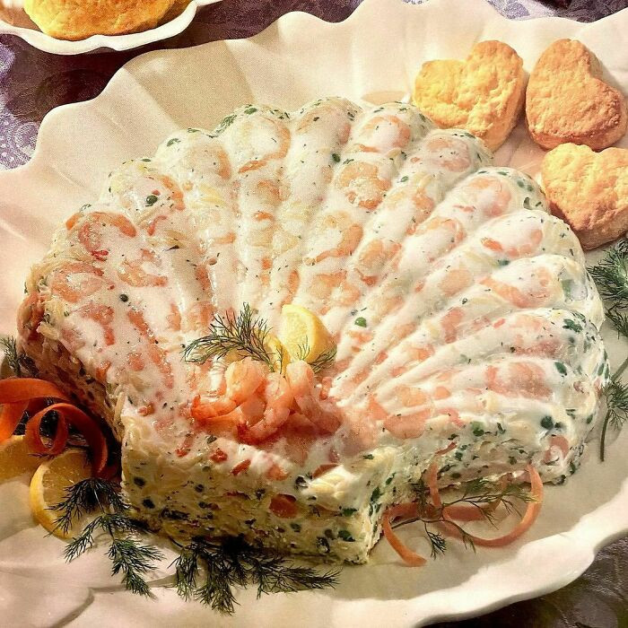 16. Lemon Dill Shrimp Mold recipe from a 1994 Wilton Entertaining Appetizers To Desserts cookbook.